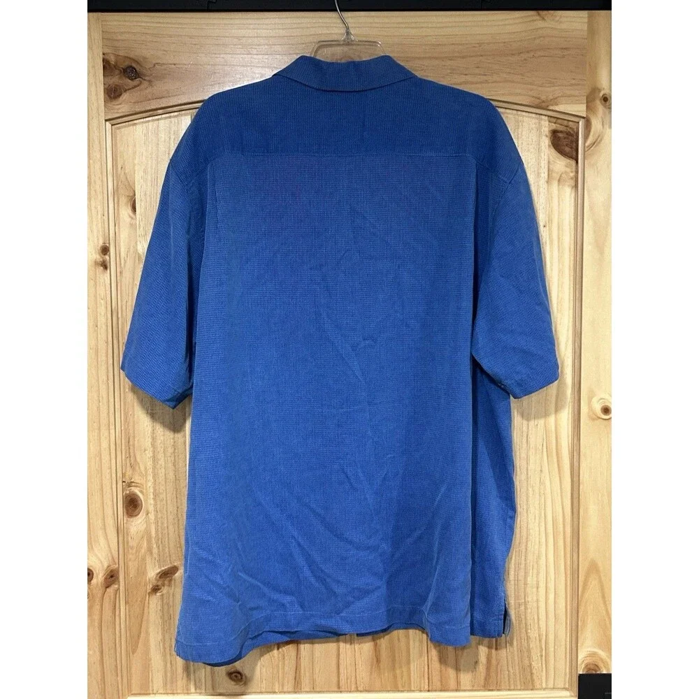 Tommy Bahama 100% Silk Men’s Shirt  Short Sleeve Button Down Blue 2XL Camp Shirt